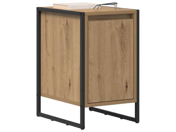 KTHLBRH Nachttisch 2 Stück Eiche Handwerk 39,5 x 30 x 50 cm Holzkonstruktion, Stahlbeine, industrielles Design, für Schlafzimmer