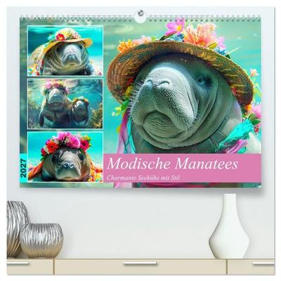 Modische Manatees. Charmante Seekühe mit Stil (hochwertiger Premium Wandkalender 2027 DIN A2 quer), Kunstdruck in Hochglanz
