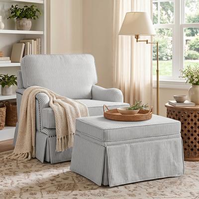 Uixe Chenille Swivel Accent Chair Storage Ottoman Set with Nailhead Trim Skirt