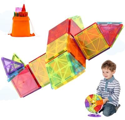 Tiny Tots Teens Trends Construction Puzzle Magnetic Tiles Set By SucceBuy, Montessori Toys For Boys, Girls, And Children 121pcs