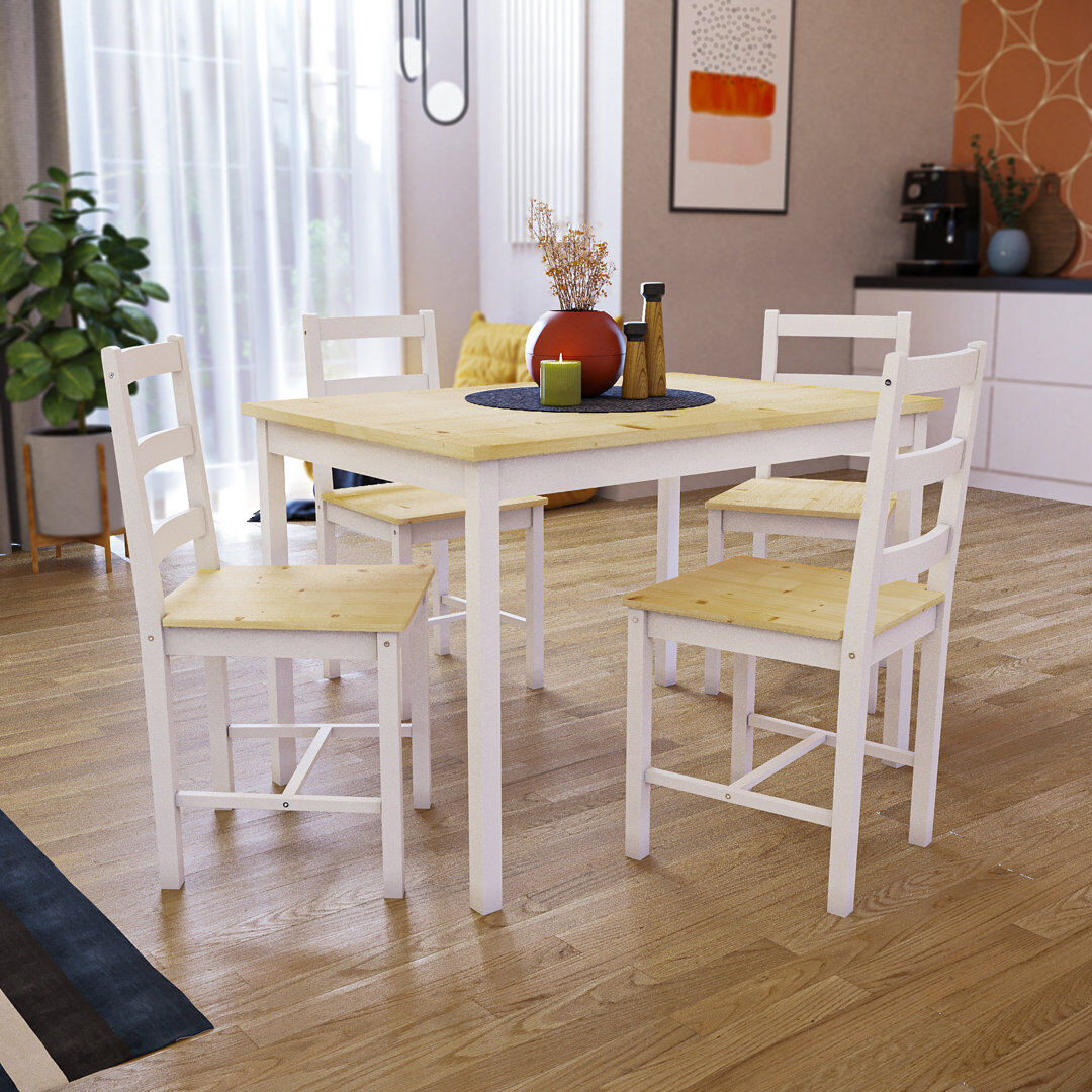 Wade Logan Orrstown 4 - Person Pine Solid Wood Dining Set Pine 4