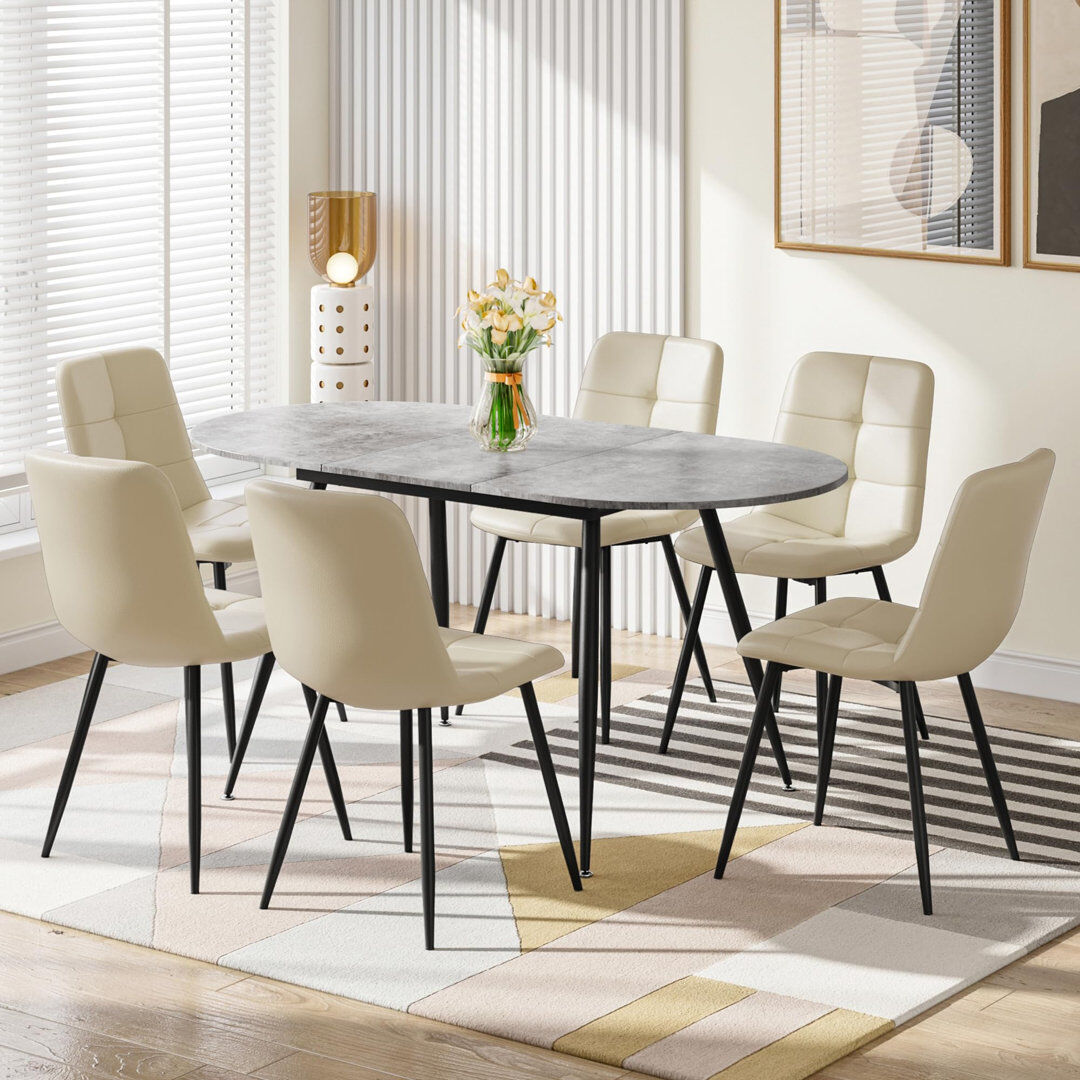 17 Stories 6 -Person Extendable Dining Set Beige/White 6