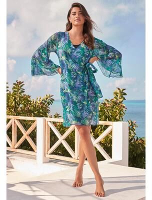 Plus Size Women's Sheer Wrap Cover-Up by Swim 365 in Peri Silver Palm (Size 22/24)