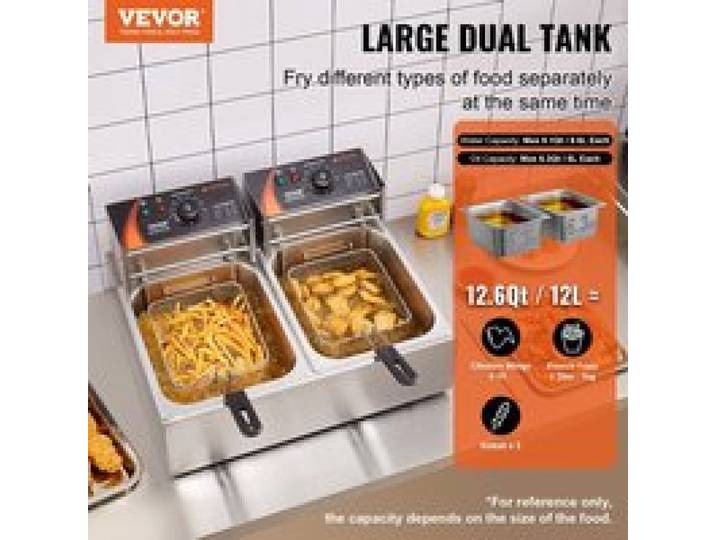 Friteuse Électrique Commerciale 5000 W Friteuse à Huile de Comptoir en Acier Inoxydable Grande Capacité de 12 L avec Double Pan…