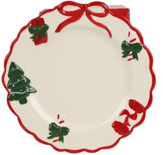 Saro "Ceramic Holiday Salad Plate - Scalloped Edge Christmas Serving Dish and Decorative Tableware - 10"""