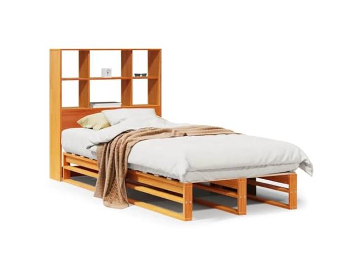 PUGYNBK Bett mit Regal, ohne Matratze, Kiefernholz, 100 x 200 cm Lattenrost inklusive, Aufbewahrung im Kopfteil, platzsparend, rustikaler Stil