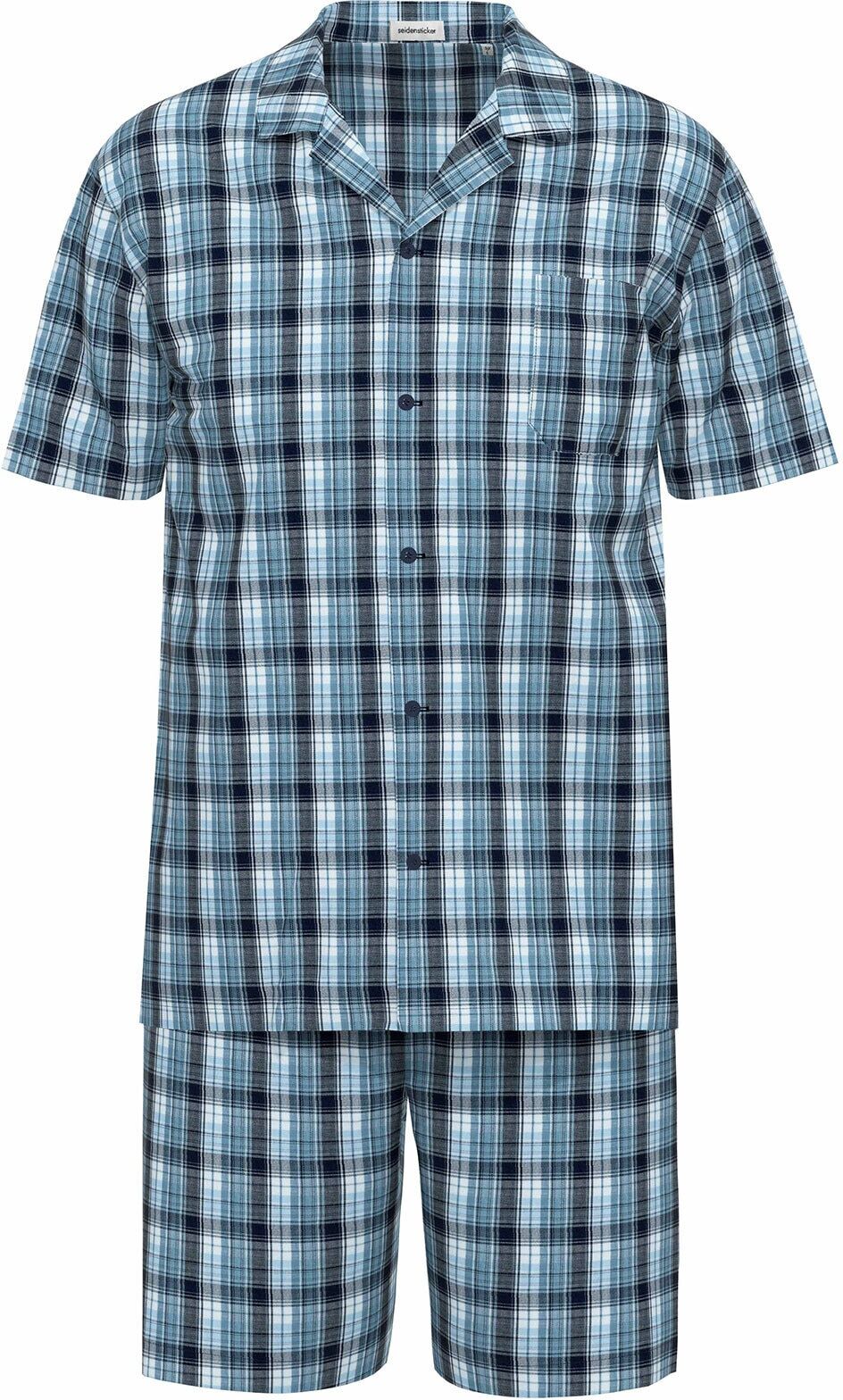 Schlafanzug SEIDENSTICKER "Herren Schlafanzug kurz durchgeknöpft", Herren, Gr. 48, mood indigo, Homewear-Sets Schlafanzug