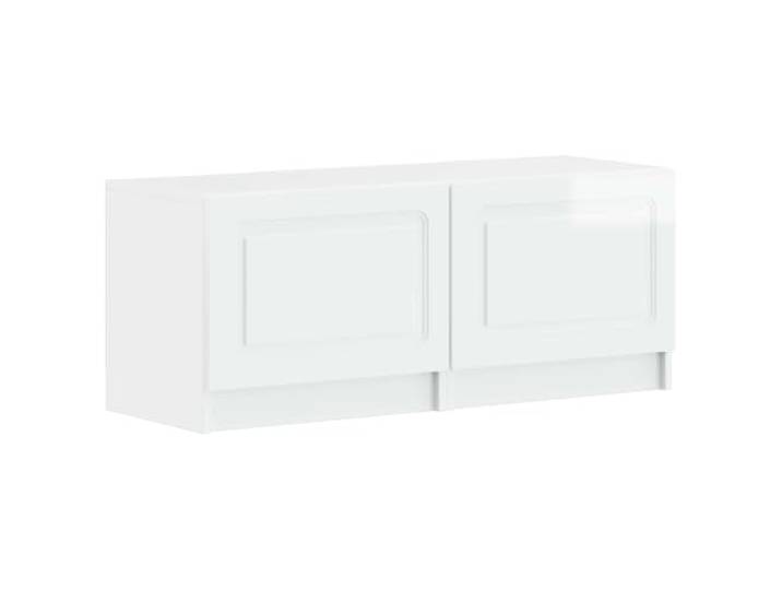 TV-Schrank weiß glänzend aus technischem Holz mit umkehrbaren Türen Technisches Holz, reversible Türen, schlankes Design, Stauraum, 16,8 kg, Wohnzimmer