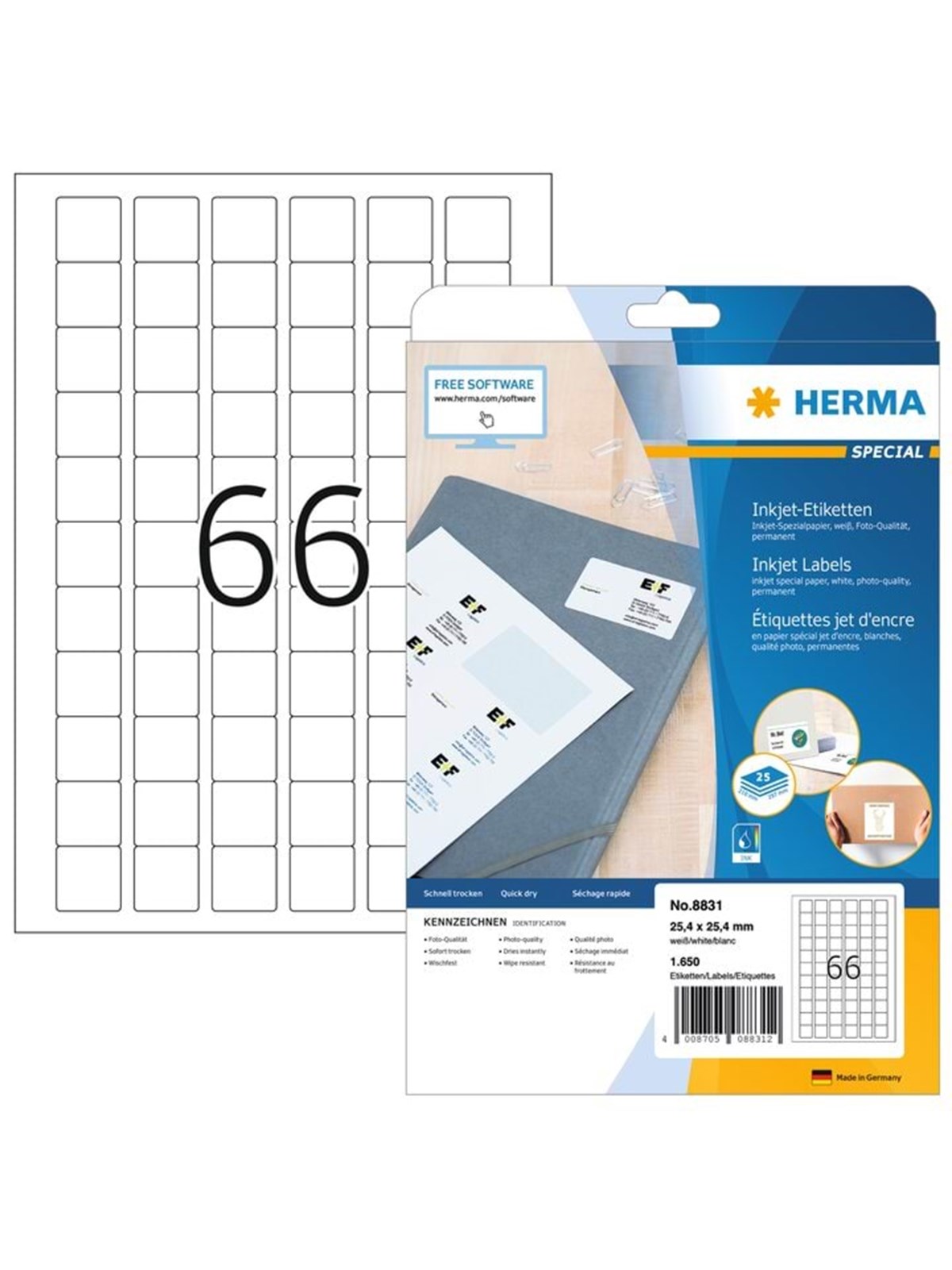HERMA Inkjet-Etiketten A4, 25,4 x 25,4 mm, weiß, permanent haftend