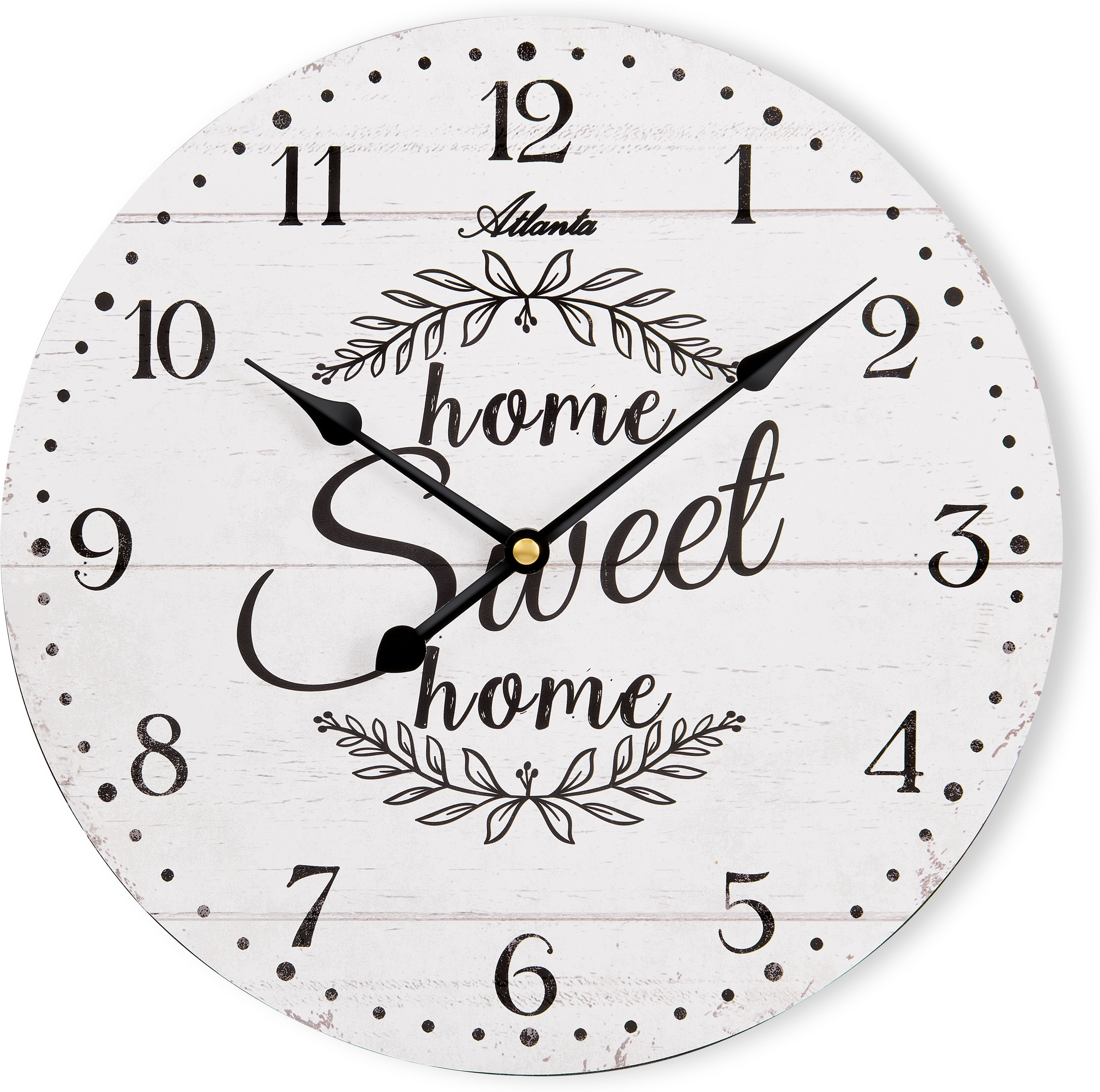 Wanduhr ATLANTA, weiß, Wanduhren, Ø 30cm, Wanduhr, Wohnzimmer, Esszimmer, Küche, Arbeitszimmer, Flur, Büro, Gästezimmer