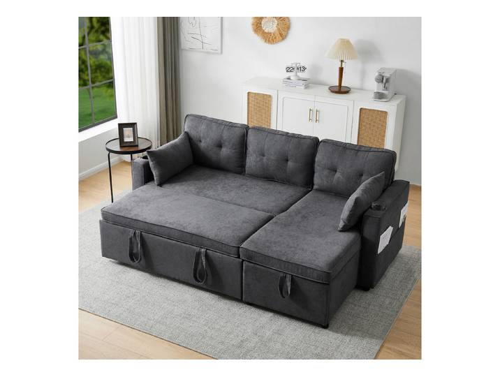 STILVORA Schlafsofa Ecksofa mit Getränkehalter&Stauraum,Polstersofa Leinen,Sofa Ausziehbar, Multifunktionales Schlafsofa mit Stauraum, L-förmiges Design, Getränkehalter, mit Relaxfunktion