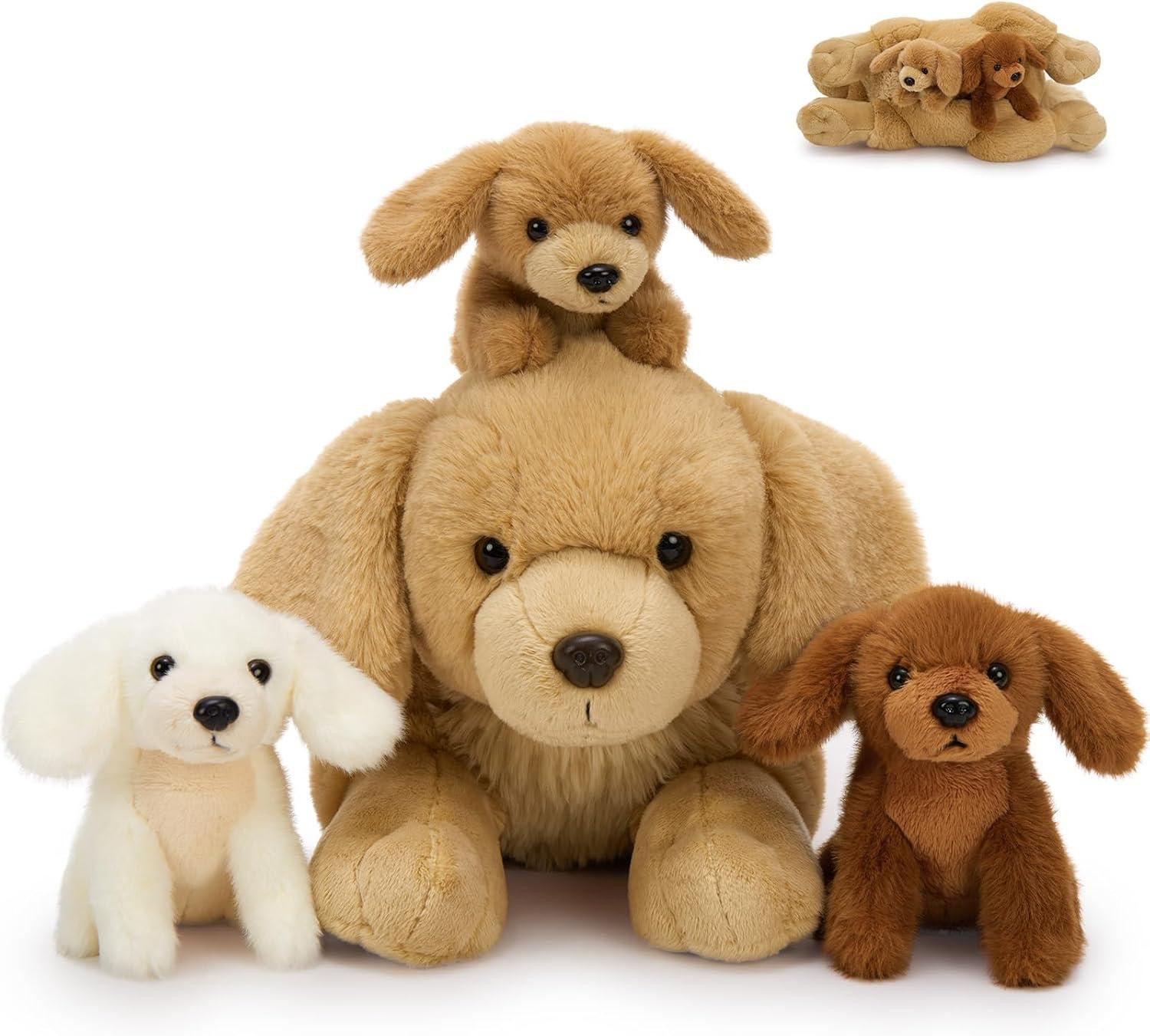 Pluche Knuffelhond Golden Retriever met baby, 45 cm