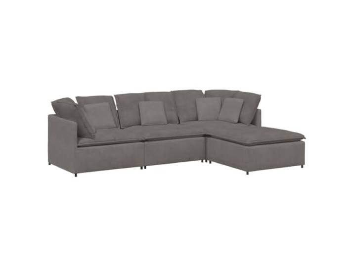 Makastle Modulares Sofa Couch mit Fußhocker Kissen Cordstoff Hellgrau