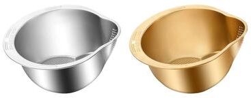 Uplifted Finds Professional Slanted Stainless Steel Rice Strainer And Multi Purpose Kitchen Washing Bowl silver