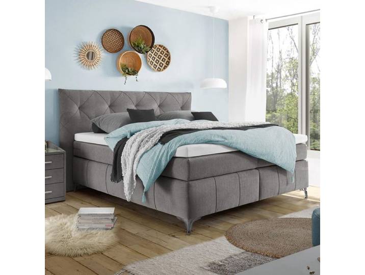 Boxspringbett Aidan Microvelours 180x200cm Bonellfederkern-Box Härtegrad: H2 Hellgrau