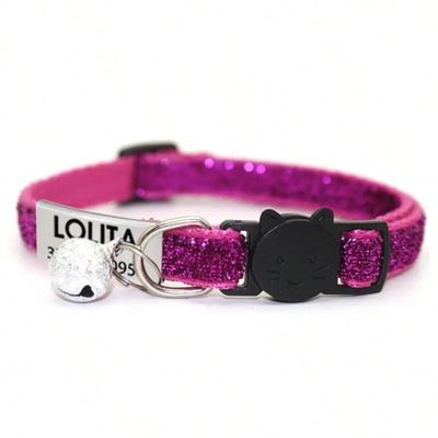 Customized Glitter Safety Collar With Personalized Engraved ID Tag hot Pink