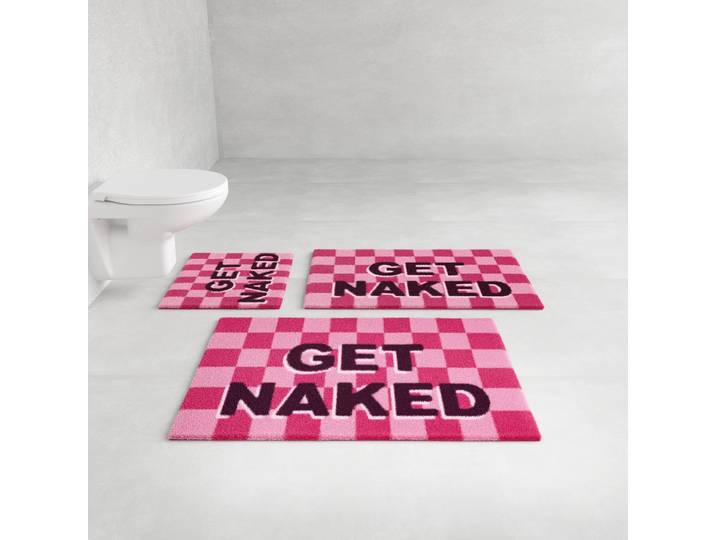 Badematte GOODPRODUCT Get Naked, modern, Badvorleger, Badezimmer Teppich , pink (berry), H:20mm, Polyacryl, Badematten, Badematte, Badteppich, mit Schriftzug, 2 Varianten, rechteckig