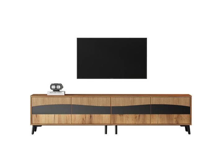 Flieks Tv-Lowboard 180x40x50 cm Holz Schwarz 4 Schränke Symmetrisch, Naturfarben, 40x50x180 cm, Wohnzimmer, TV Möbel, Lowboards, Lowboards stehend