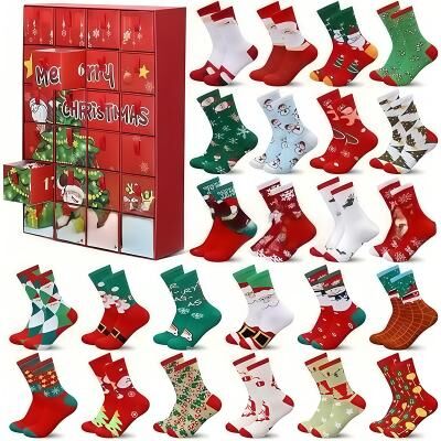 LightInthebox Christmas Socks Advent Calendar for Kids, 12/24 Pair of Christmas Crew Socks Funny Socks Countdown to 2024 Christmas, 24 Days Surprise Christmas Gifts Warm Cotton Socks