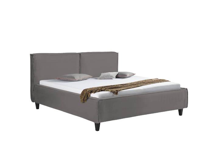 Polsterbett Vio 140 x 200cm Echtleder Lecia Grau/Beige Buche