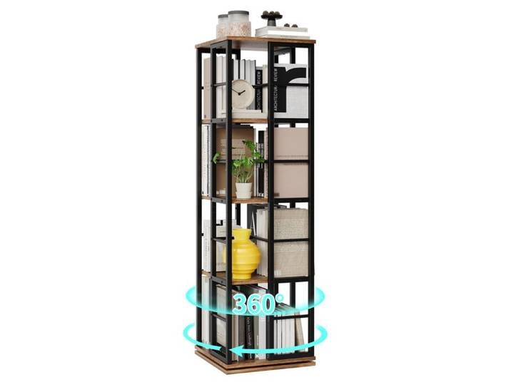 Bibliothèque，Étagère Tournante Haute Arched 4 Étagères Meuble de Rangement 360° pour Salon Bureau Chambre 54'' Haut Marron