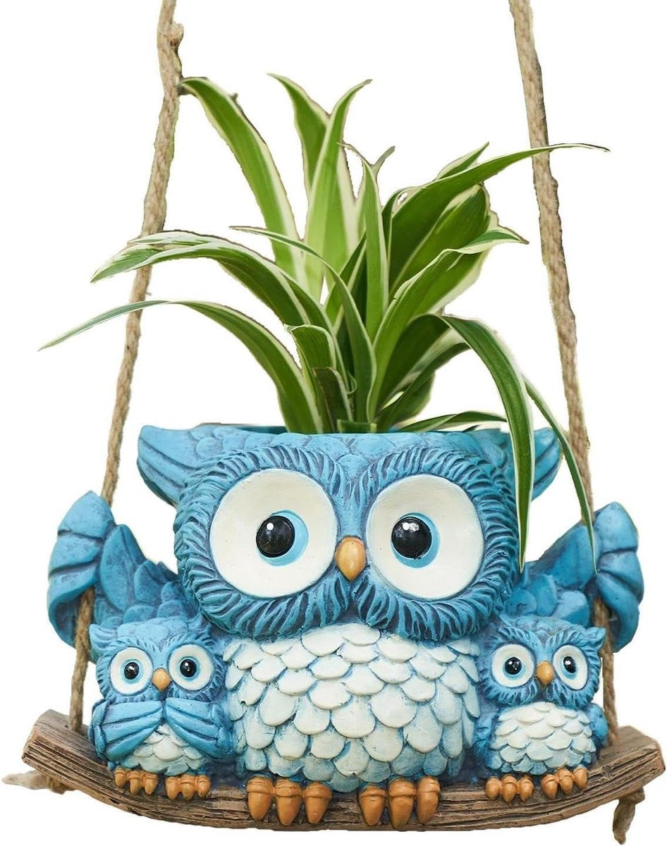 Decoratieve Uil Bloempot en Vaas voor Buiten - Bruin - Hoogte: 14 cm