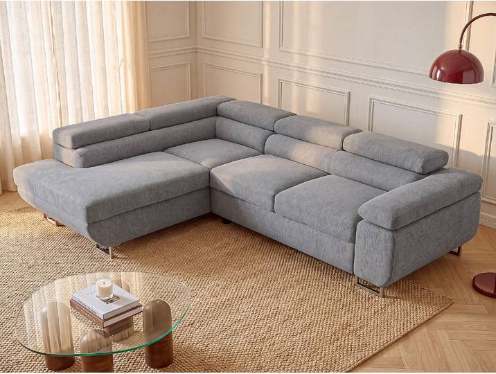 Ecksofa mit Schlaffunktion - Ecke links - Strukturstoff - Grau - NURAZIO