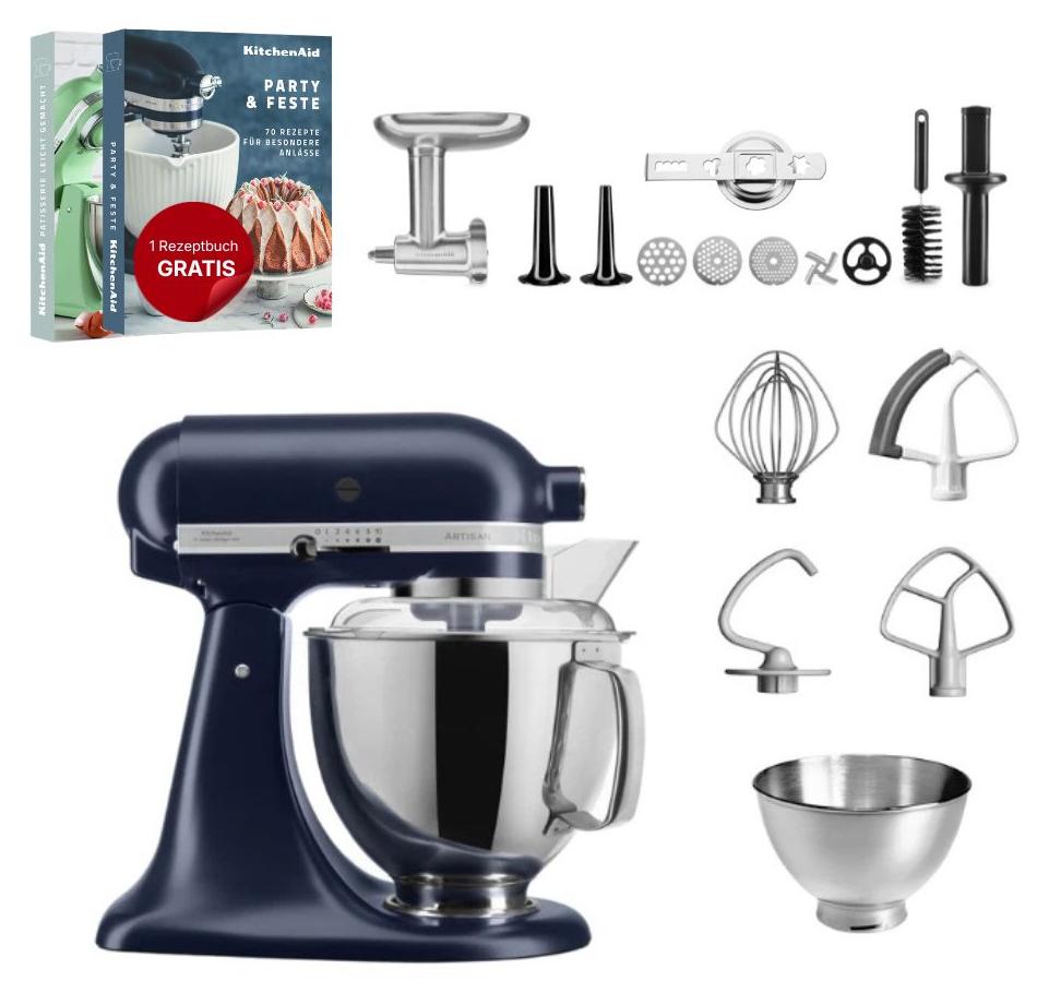 KitchenAid 4,8 L 5KSM175 Artisan Küchenmaschine Meatlover mit Ganzmetall- Fleischwolf Tintenblau