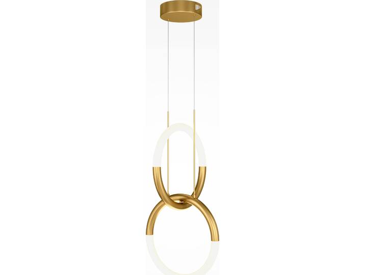 Lampe LED suspendue\, anneaux métalliques dorés\, 2 flammes