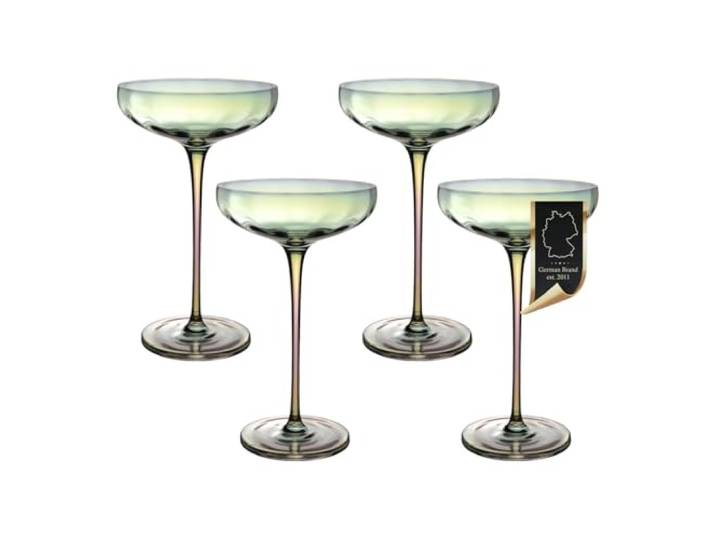 Intirilife 4er Set Martinigläser Champagnerschalen 140 ml – Coupe Cocktailglas Sektglas mit Regenbogen-Schimmer & Wellenform – bleifreies Kristallglas, spülmaschinenfest, stoßfest – Bar Party Hochzeit