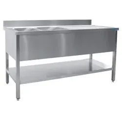 SARO Spültisch 2 Becken, links - Breite 1600 x Tiefe 600 mm