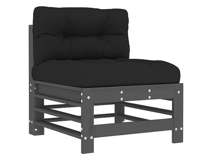 Coespram Garten Mittelsofa mit Kissen Massivholz Kiefer Grau Modulares Sitzelement aus Kiefernholz mit schwarzem Polster für Flexibilität auf Terrasse, Balkon und Veranda.
