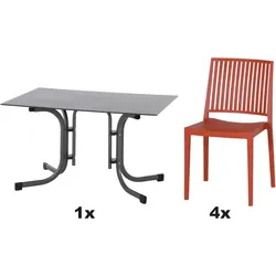 SIENA GARDEN Urban Lights Set 5teilig Lane Stuhl gastrotauglich brick mit Tisch Sola 120x80
