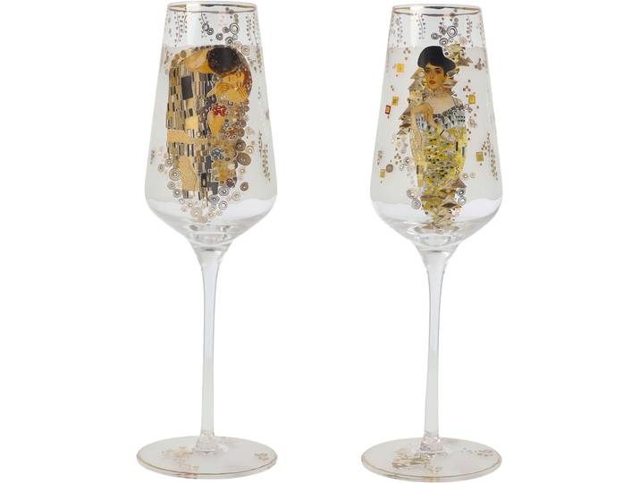 Sektglas GOEBEL Sektglas Gustav Klimt - Adele & der Kuss , gold (bunt), B:7,5cm H:23,5cm, Glas, Trinkgefässe, Sektglas