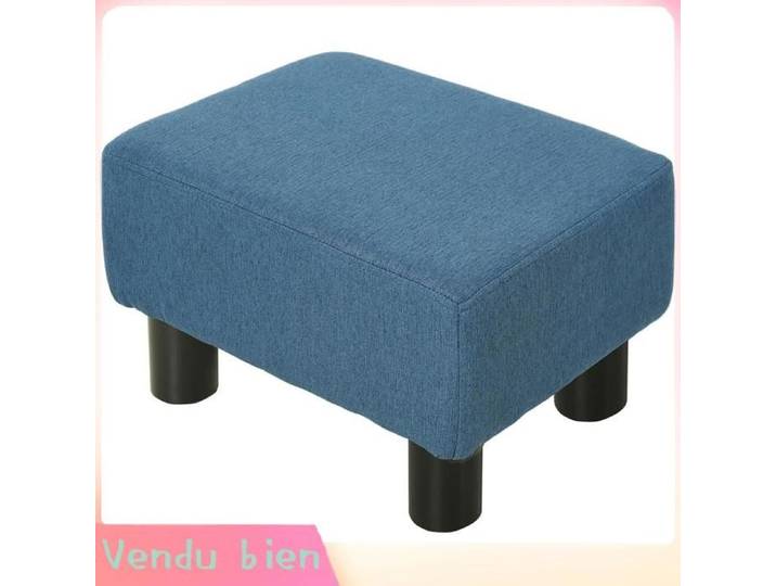 LIA Pouf repose-pied lin bleu foncé 40x30x24cm