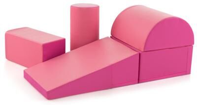 Costway 5-Piece Kids Climb and Crawl Activity Playset-Pink