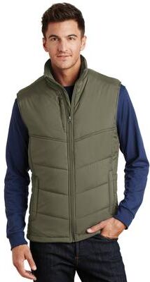 Port Authority J709 Puffy Vest in Olive/Cayenne size 2XL   Polyester