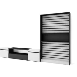 SKRAUT HOME Wohnzimmer-TV-Schrank, Wohnzimmer-Wandsystem, 310x35x186cm, Für TV bis 80“, Möbelset, Moderner Stil, Schwarz-Weiß _ 98_37
