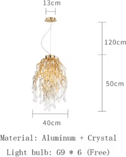 Inspire Picks Nordic Gold K9 Crystal Chandelier Modern Luxury LED Ceiling Light 40cm gold Body cold White