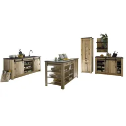 KÜCHEN-SET Used Wood hell, anthrazit, Küchenschrank Set 5-teilig mit Kochinsel