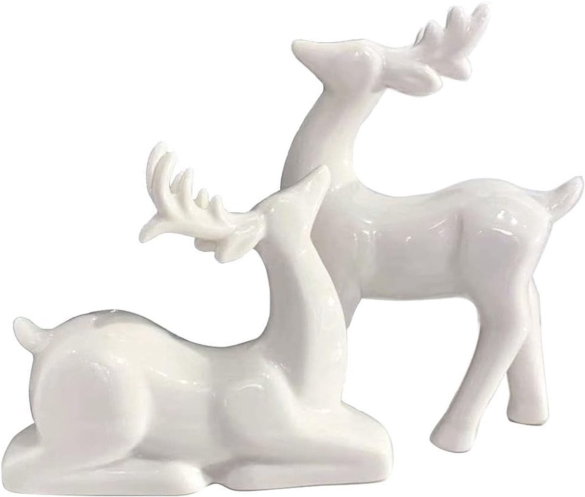 Set van 2 Miniatuur Kerst Rendier Beeldjes voor Tafeldecoratie