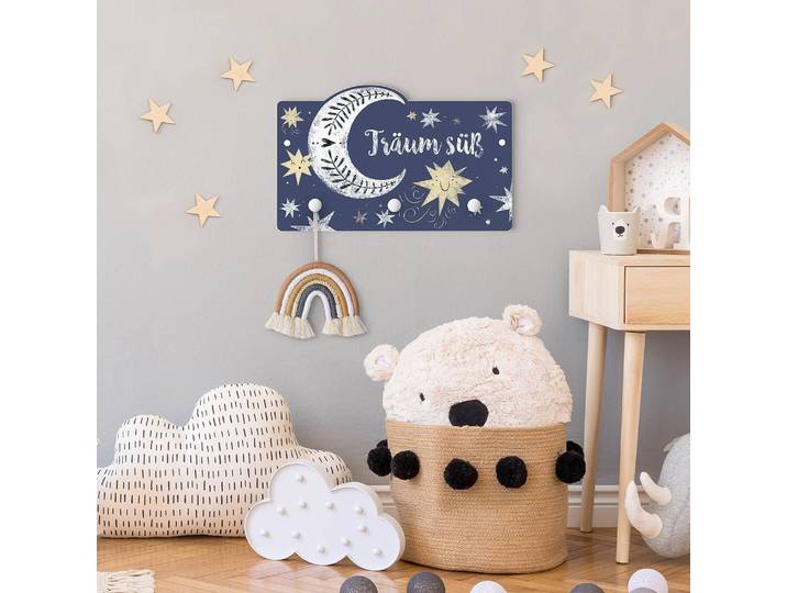 Patère enfants Träum süß lune et étoiles 40 x 25 x 1cm Bleu