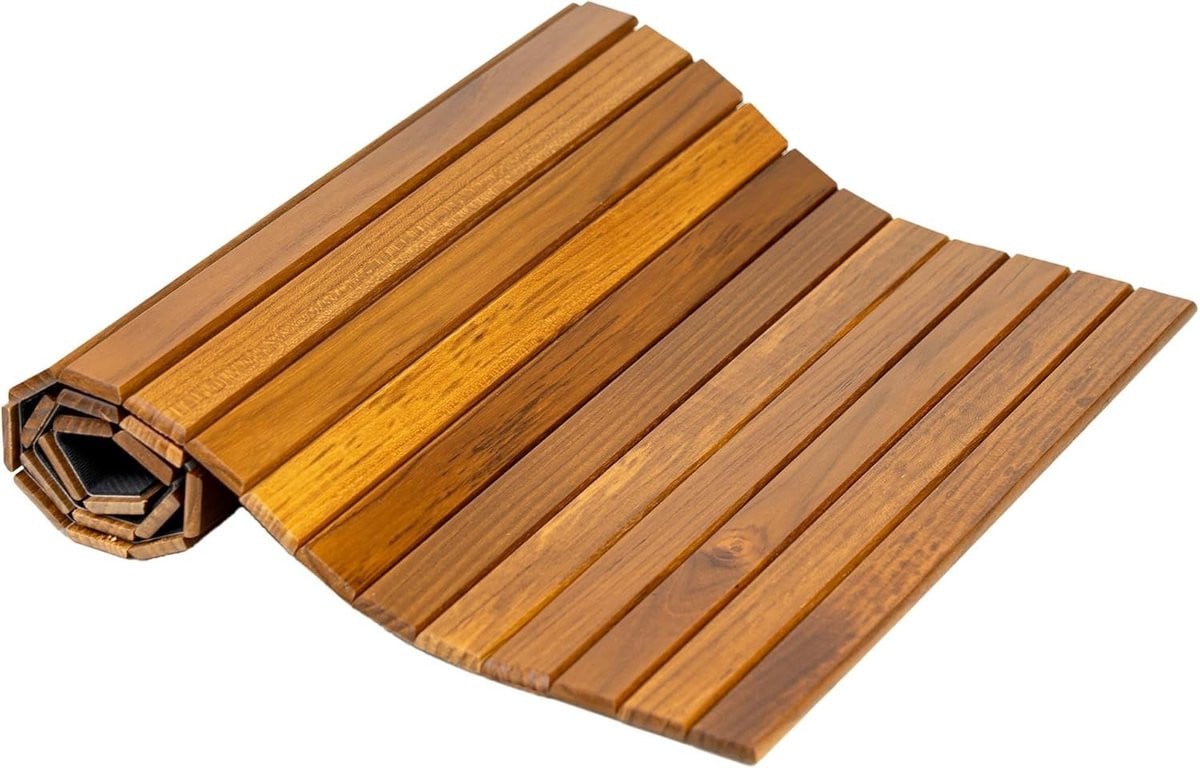 Teak Keukenmat met Antislip Rubber Onderkant voor Keuken, Badkamer of Wasruimte