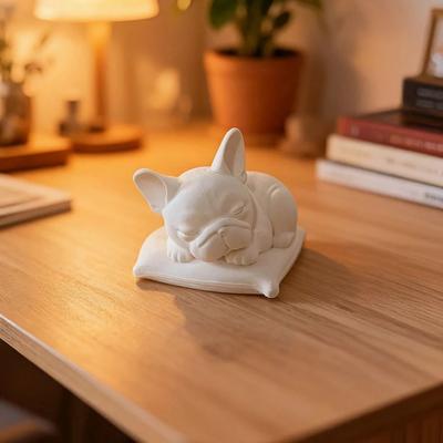 Uplifted Goods Minimalist White Sleeping Bulldog Desktop Ornament For Home Decor white
