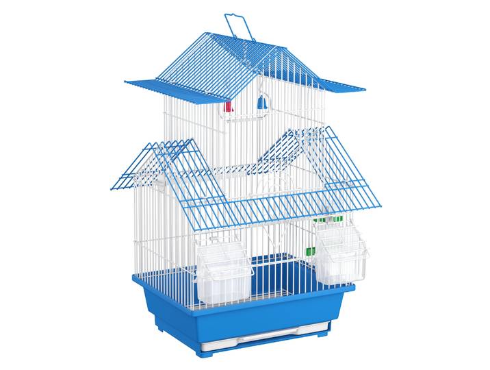 Vogelkäfig 30 x 23 x 45 cm weiss/blau