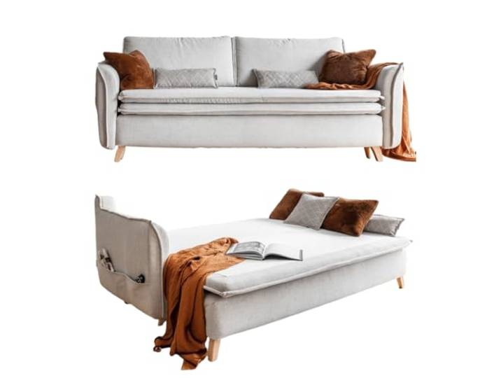 MIUFORM Charming Charlie Slim, 3 Sitzer Sofa mit Schlaffunktion, Beige Schlafsofa mit Bettkasten und Bettfunktion, 225x90x85cm, Couch mit Schlaffunktion, Schlafsofa Klappbar, Sofa 3 Sitzer