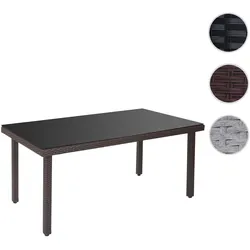 Poly-Rattan Gartentisch Cava, Esstisch Tisch mit Glasplatte, 160x90x74cm ~ braun