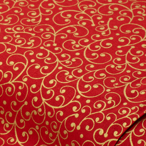 Baumwollstoff Ranke "Mona", rot/gold