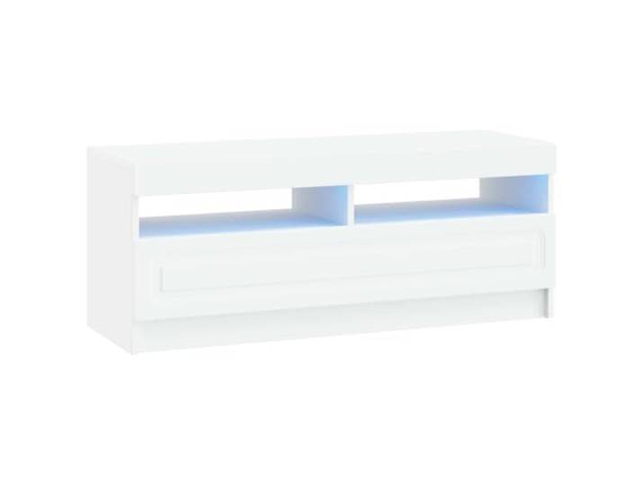 GKHPYURE TV-Schrank mit LED, weiß, Holz, modern, platzsparend Integrierte LED-Leuchten, 90 ° umkehrbare Anschlüsse, feuchtigkeitsbeständig, Innenbereich, Montage erforderlich