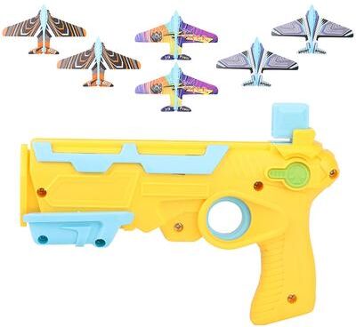 Perfect Picks Market Airplane Launcher Bubble Catapult Toy Set With 6 Planes Fun Kids Shooting Game Gift yellow